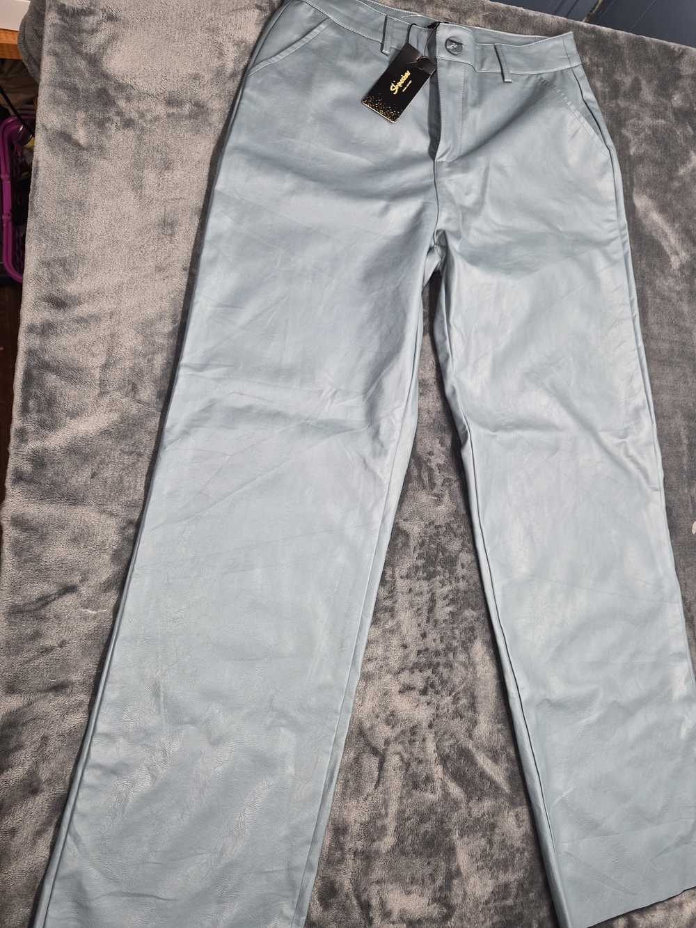 Shinestar Trousers Light Blue faux leather High Rise Woman’s size M New